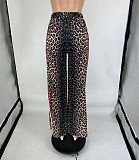 Fashion leopard print patchwork color stripes loose straight leg pants XRB-10115