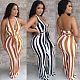 Fashion Hang Neck Backless Striped Flared Jumpsuit With Belt BS-1205