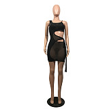 Sexy Mesh See Through Hollow Out Bodycon Mini Dress BS-1253