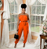 Loose Elastic Lace Up Solid Strapless Casual Jumpsuit BS-1307