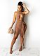 Sexy Mesh Sheer Patchwork Solid Color Hollow Out Sleeveless Bandage Women Club Wear Bodycon Midi Dress BS-1271