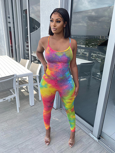 Sexy Tie-Dye Printed Mid-Waist Tight Suspender Jumpsuit BS-1207