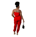 Loose Elastic Lace Up Solid Strapless Casual Jumpsuit BS-1307