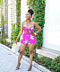 Bohemian Floral Printed Strapless Crop Top Shorts Beachwear Two Piece Set BS-1277