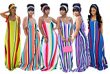 Fashion Striped Tie-Dye Halter Belt Headscarf Maxi Dress BS-1187