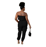Loose Elastic Lace Up Solid Strapless Casual Jumpsuit BS-1307