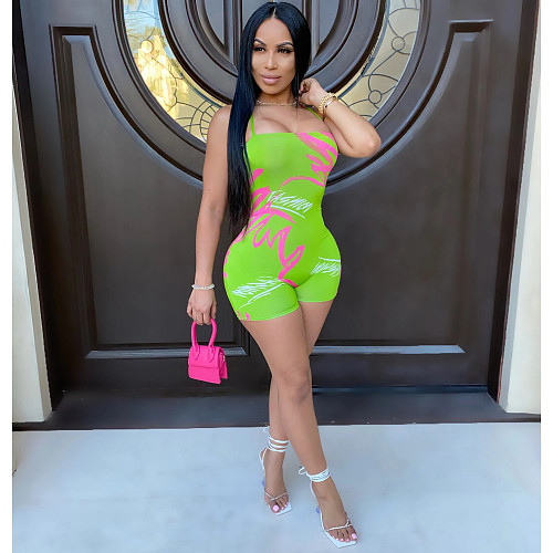 Graffiti Print Strap-back Tight Buttock Lift Romper BS-1212