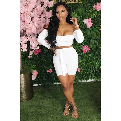 Sexy Monochrome Strapless Lace-Up Shorts Two-Piece set BS-1185