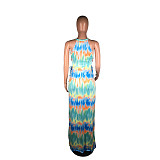 Colorful Tie Dye Stripe Print Lace Up Halter Dress BS-1180