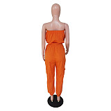 Loose Elastic Lace Up Solid Strapless Casual Jumpsuit BS-1307