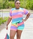 Rainbow Stripes Short Sleeve T-shirt Shorts with bag Sets BS-1309