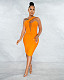 Mesh Patchwork Cut Out Skew Neck Bodycon Dress BS-1302