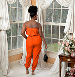 Loose Elastic Lace Up Solid Strapless Casual Jumpsuit BS-1307