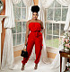 Loose Elastic Lace Up Solid Strapless Casual Jumpsuit BS-1307