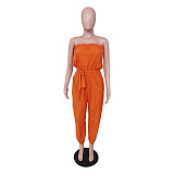 Loose Elastic Lace Up Solid Strapless Casual Jumpsuit BS-1307