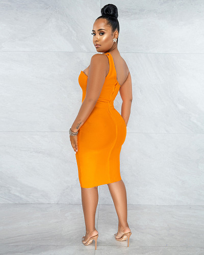 Mesh Patchwork Cut Out Skew Neck Bodycon Dress BS-1302