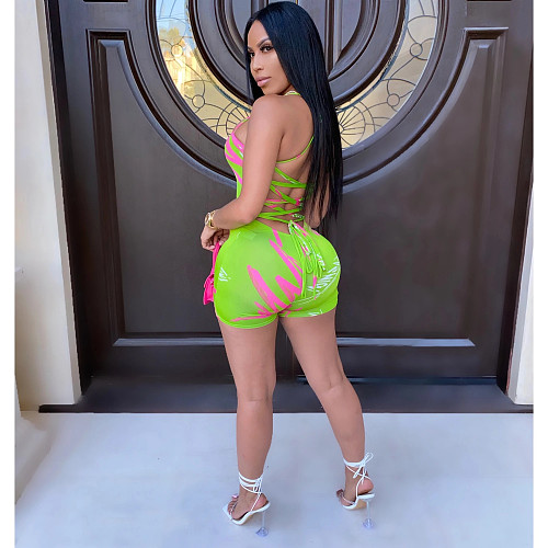 Graffiti Print Strap-back Tight Buttock Lift Romper BS-1212
