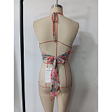 Sexy spice style top mesh fabric print halter halter small vest HONGW-77348