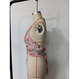 Sexy spice style top mesh fabric print halter halter small vest HONGW-77348