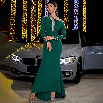 Fashion Sequin Splicing Slim-fit Hip Wrap Long Sleeve Evening Dress HONGW-77245