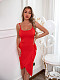 Red Irregular Ruffle Sleeveless Slip Dress HONGW-31004