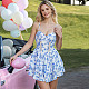 Fashion print deep V sleeveless halter cake mini dress HONGW-77261