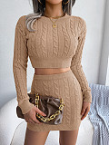 Long Sleeve Knitted Sweater Crop Top Skirts Set BJS-1820