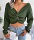 Long Sleeve Knotted Knit Sweater Crop Tops BJS-2074