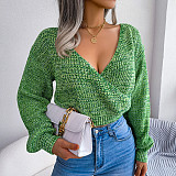 Lantern Sleeve V-Neck Crop Knitted Sweater BJS-2079