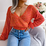 Lantern Sleeve V-Neck Crop Knitted Sweater BJS-2079