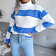 High Neck Long Sleeve Striped Knitted Sweater BJS-8210
