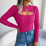 Long Sleeve Cut Out Twist Knitted Pullover Sweaters BJS-1825