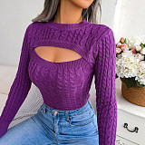 Long Sleeve Cut Out Twist Knitted Pullover Sweaters BJS-1825