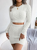 Long Sleeve Knitted Sweater Crop Top Skirts Set BJS-1820