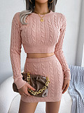 Long Sleeve Knitted Sweater Crop Top Skirts Set BJS-1820