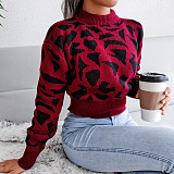 Leopard Print Slim Waist Knit Cropped Sweater BJS-2048