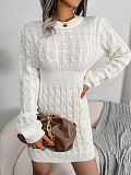 Elegant Warm Pullovers Twist Knitting Sweater Dresses BJS-2076