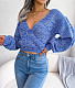 Lantern Sleeve V-Neck Crop Knitted Sweater BJS-2079