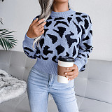 Leopard Print Slim Waist Knit Cropped Sweater BJS-2048
