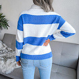 High Neck Long Sleeve Striped Knitted Sweater BJS-8210