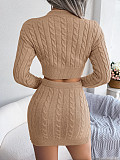 Long Sleeve Knitted Sweater Crop Top Skirts Set BJS-1820
