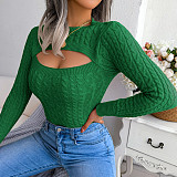 Long Sleeve Cut Out Twist Knitted Pullover Sweaters BJS-1825