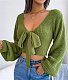 Bow V-Neck Lantern Sleeve Crop Sweater BJS-3016