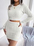 Long Sleeve Knitted Sweater Crop Top Skirts Set BJS-1820