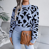 Leopard Print Slim Waist Knit Cropped Sweater BJS-2048