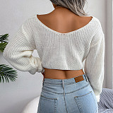 Long Sleeve Knotted Knit Sweater Crop Tops BJS-2074