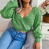 Lantern Sleeve V-Neck Crop Knitted Sweater BJS-2079