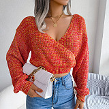 Lantern Sleeve V-Neck Crop Knitted Sweater BJS-2079