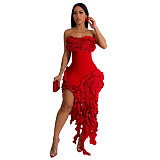 Irregular Tassel High Slit Tube Dress Bandage Mini Dress CYA-901043