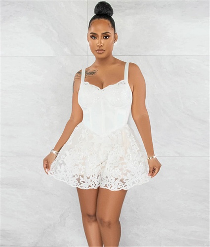 Sexy Lace Patchwork Sleeveless Wide Leg Rompers CYA-900581